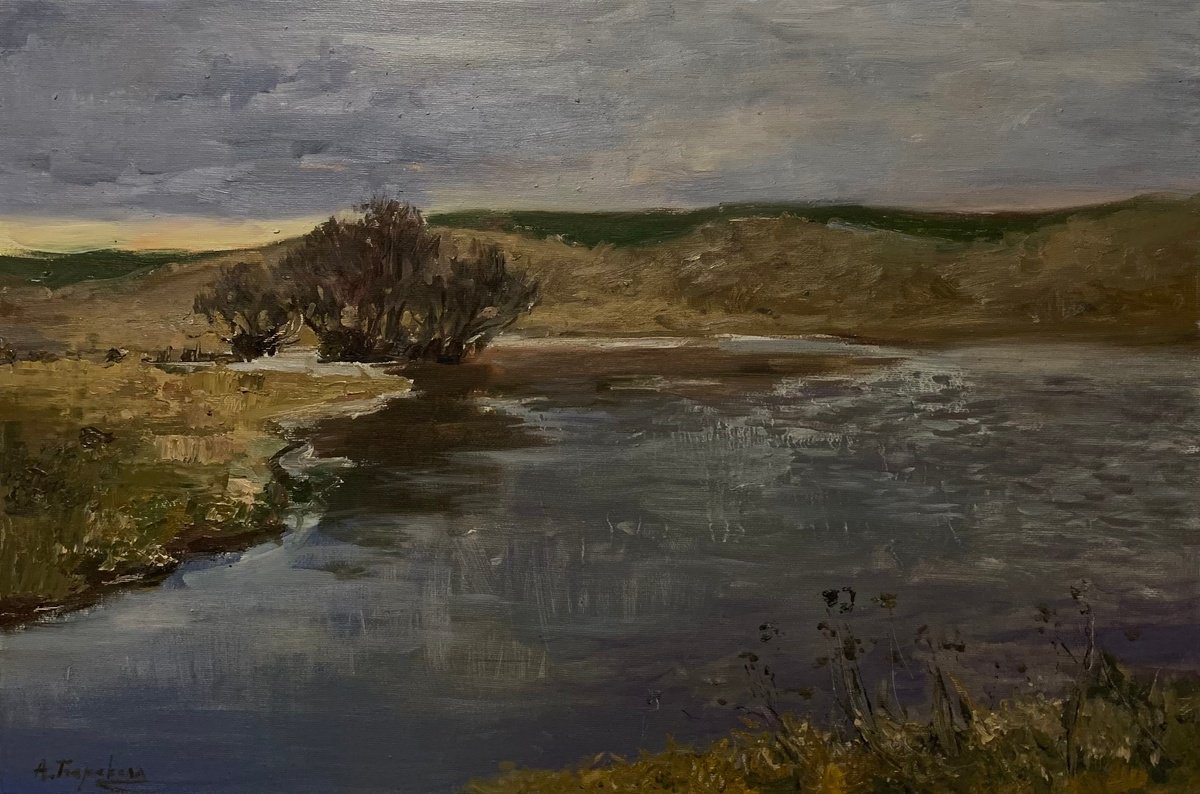 Impressionistic Landscape Oil Painting By Andriy Berekelia, 23 X 16, Silent River, Original Artwork