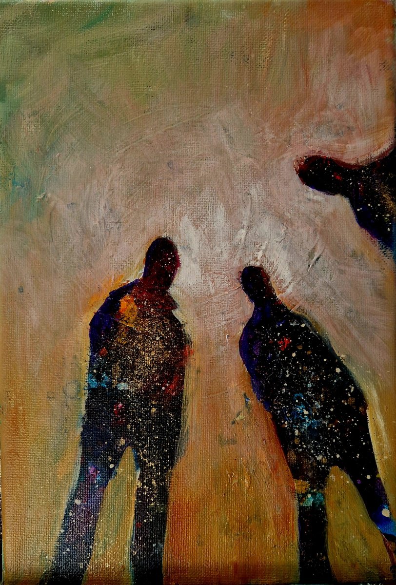 Abstract Portrait Acrylic Painting By Leezee Lee ( Georgiana L. Nicolae), 8 X 12", Cosmic Unconscious Iii, Original Artwork