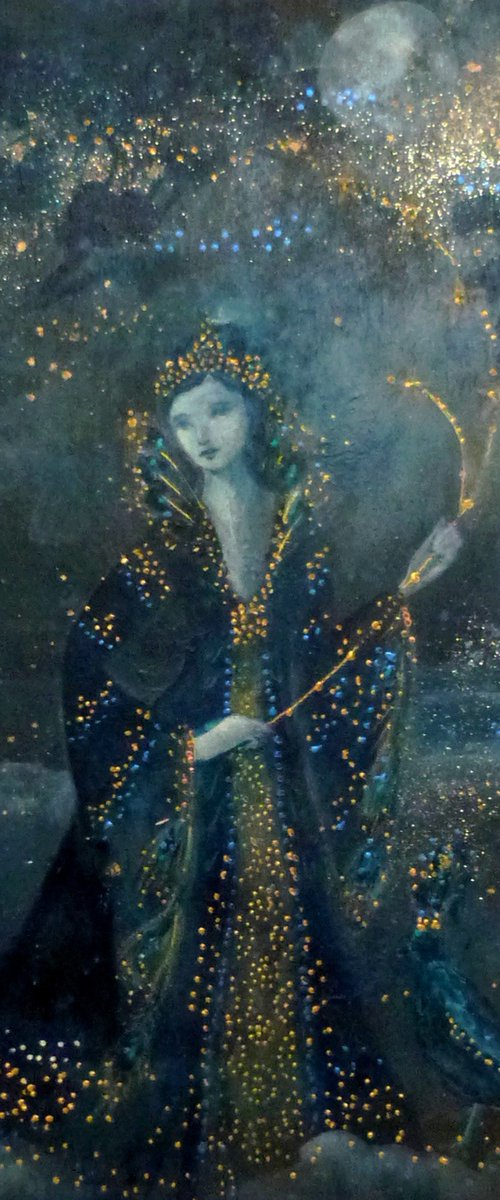"The blue hour" mix media on wood 40x30cm by Loetitia Pillault