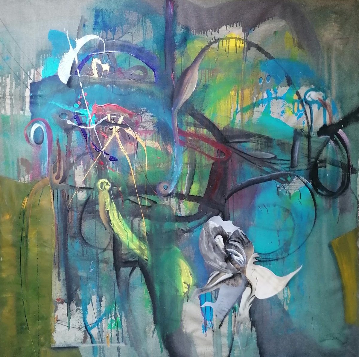 Abstract Acrylic Painting By Stefano Mazzolini, 63 X 63", Barracas, Original Artwork