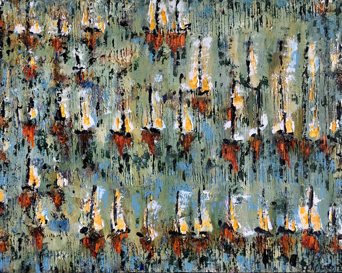 Abstract Landscape Oil Painting By Ann Parks Mccray, 20 X 16, Harbor Home, Original Artwork