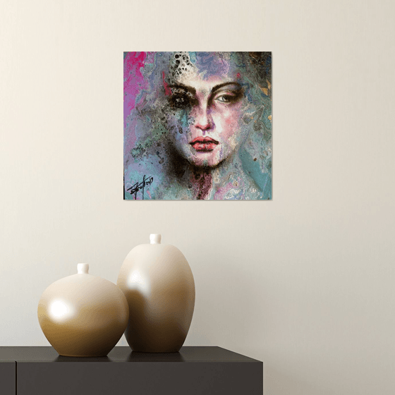 "Medusa" Original  oil painting on canvas 30x30x,1,7cm.ready to hang