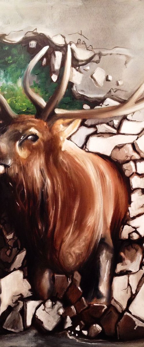 Majestic Elk- Original oil on wood painting - 50 x 50 cm - (20' x 20') by Valentina Toma' aka Zoe Chigi