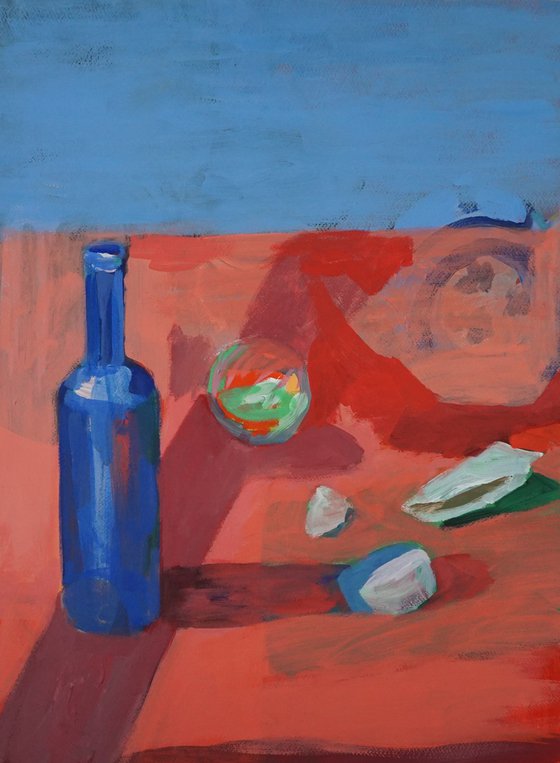 Blue Bottle with Green Paperweight