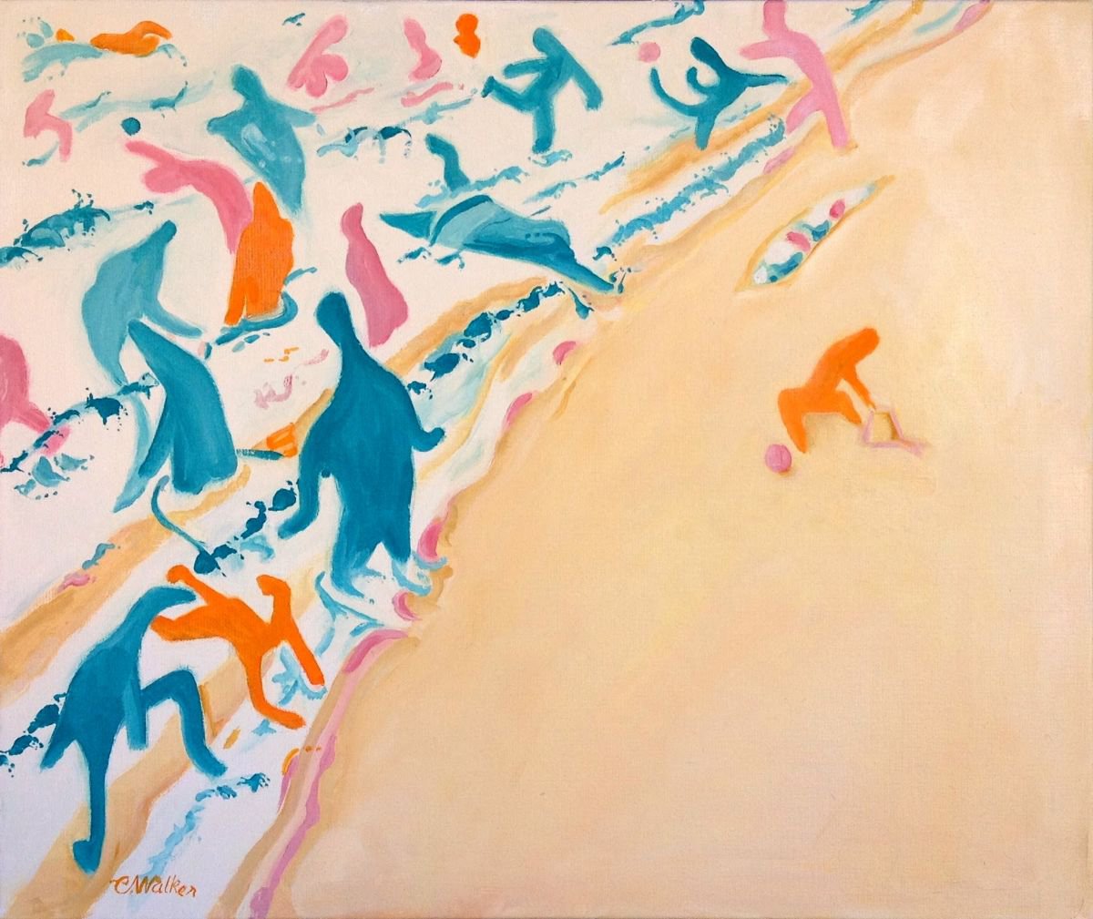 Abstract Portrait Oil Painting By Chris Walker, 22 X 18, In And Out Of The Waves,, Original Artwork