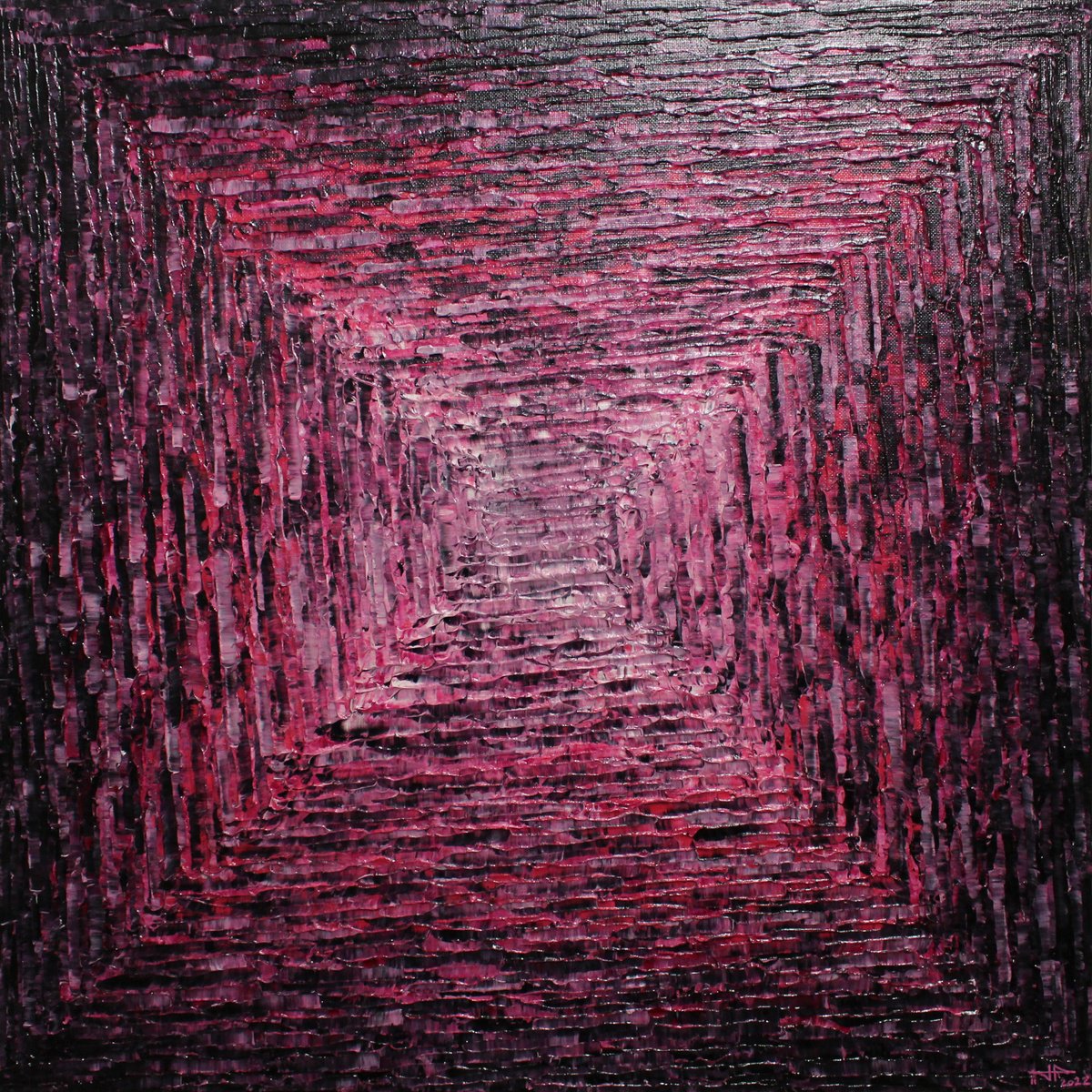 Abstract Acrylic Painting By Jonathan Pradillon, 20 X 20, Pink Square Gradient, Original Artwork