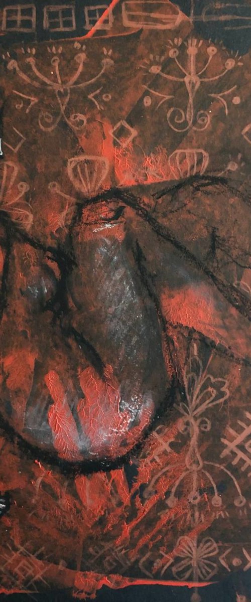 "The red mist" small pastel drawing by Yuliia Chaika