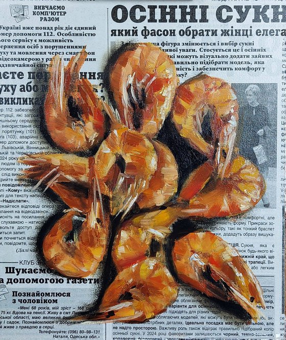 Shrimp on newspaper