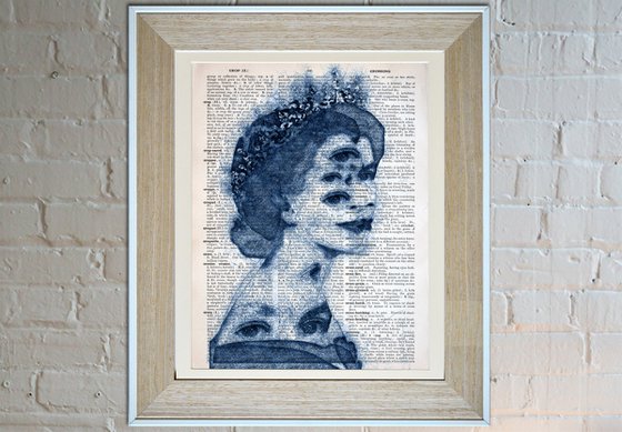 Queen Elizabeth II - The Eyes Of Queen - Collage Art on Large Real English Dictionary Vintage Book Page