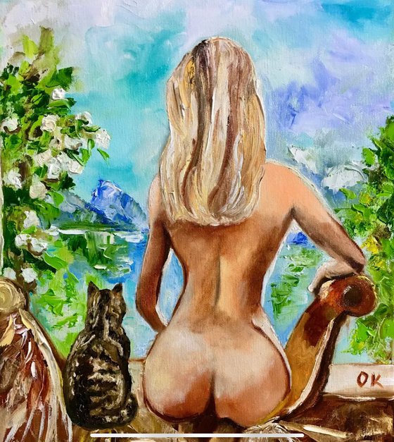 Nude and cat