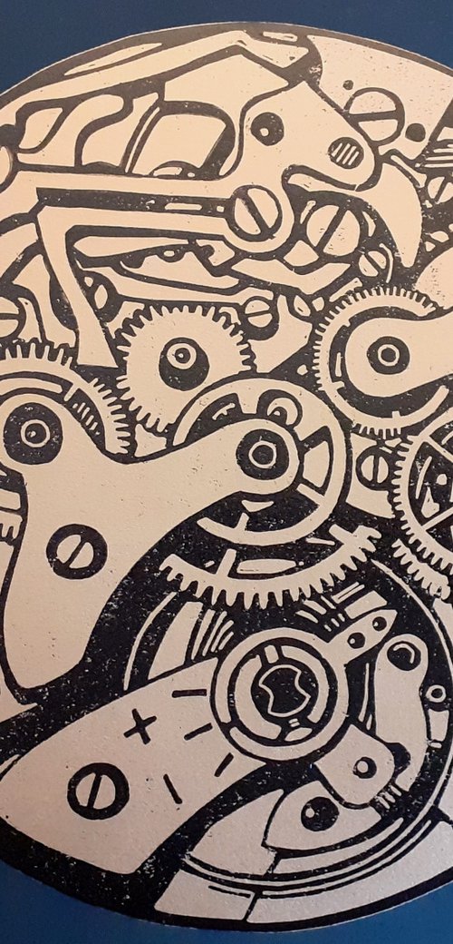 Gears #1 linocut print by Ieuan Edwards