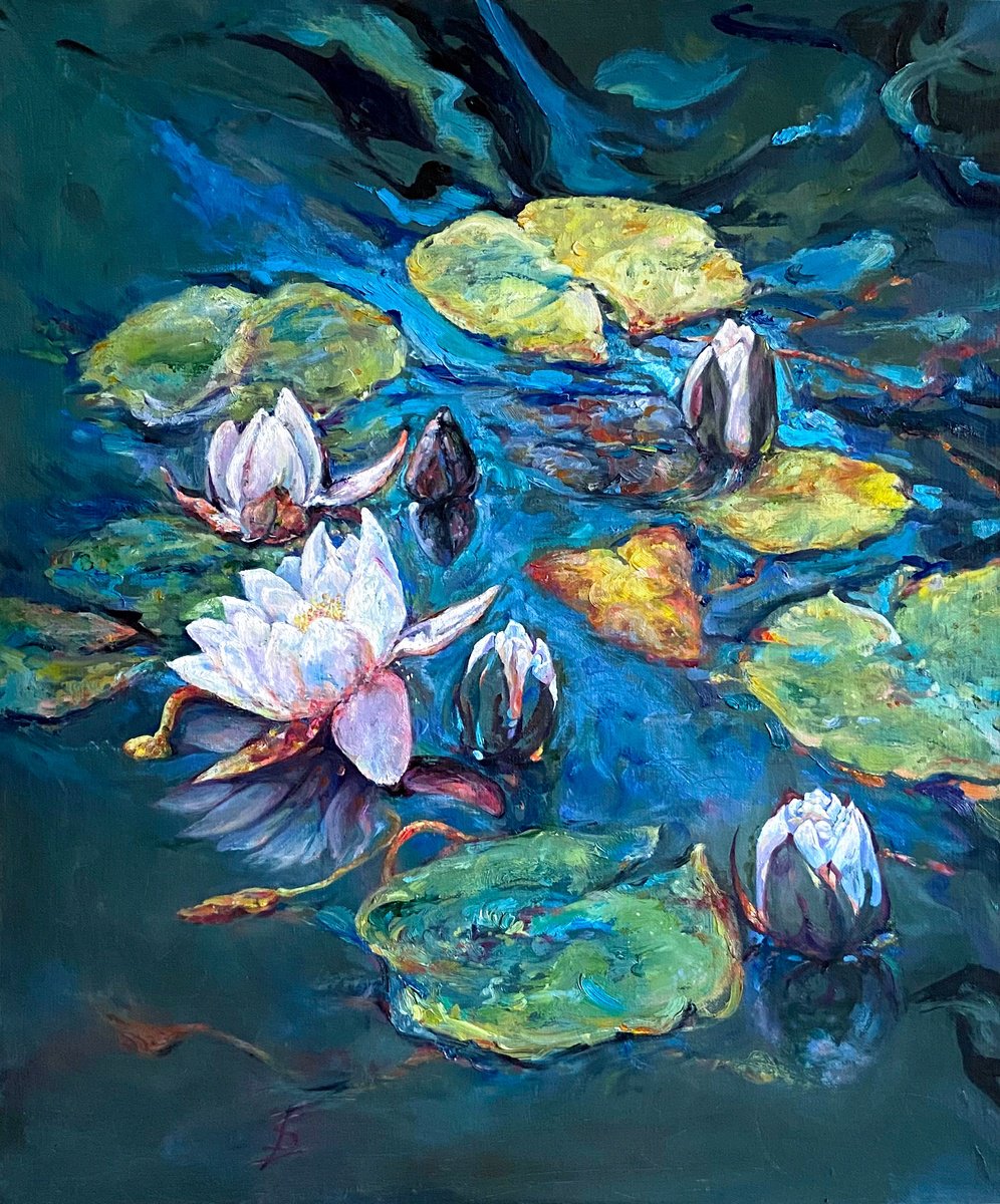 Impressionistic Landscape Oil Painting By Elvira Sesenina, 20 X 24, Night River Princess, Original Artwork