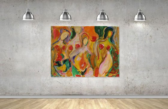 FRUIT AND MOTH - nude abstract original painting, bathers theme, large size