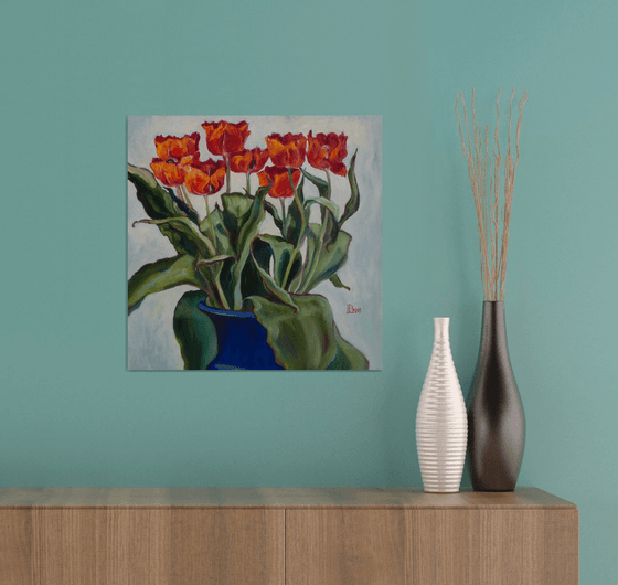 Tulips in a Blue Vase