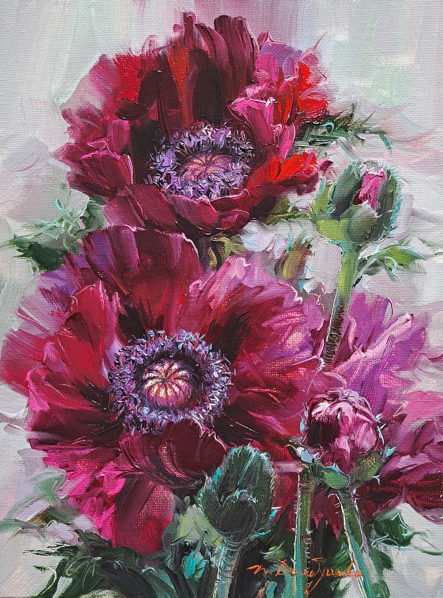 Purple Poppies By Nataly Derevyanko, 7 X 9, Artwork For Sale On Artfinder