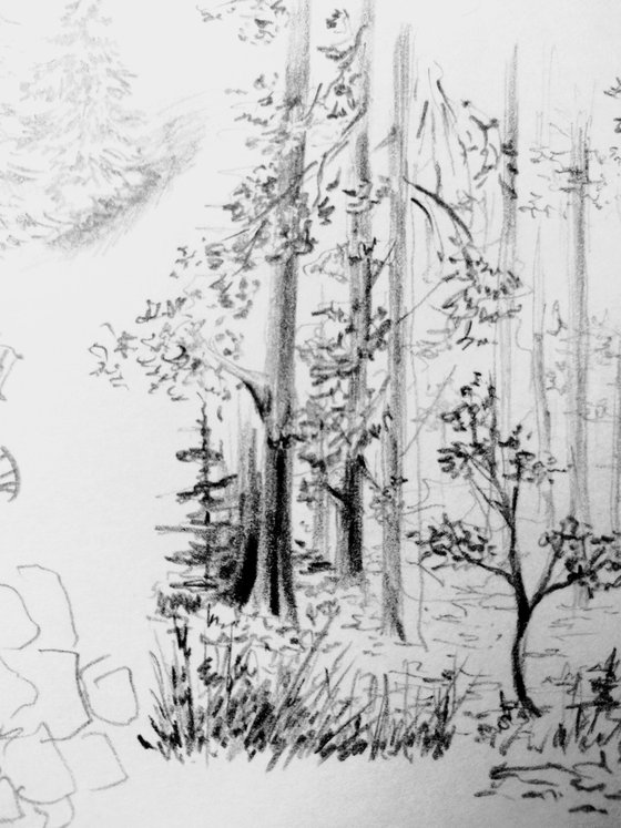 Plein air. Sketch # 8. Original pencil drawing.