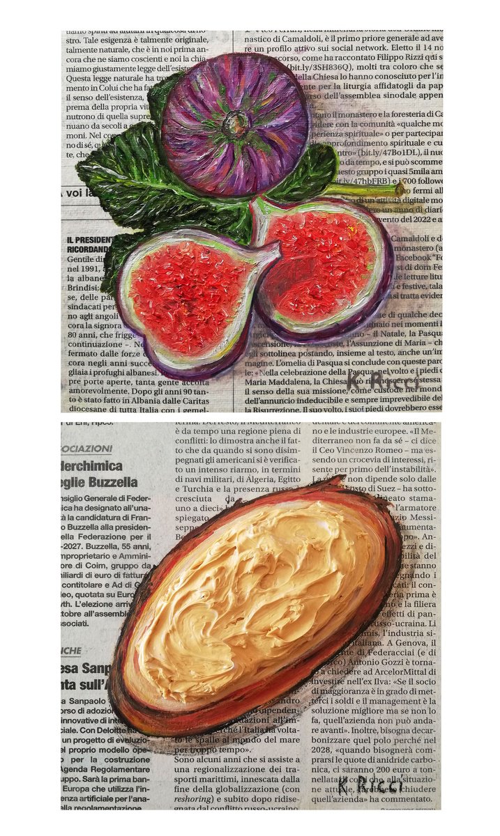 Impressionistic Still Life Oil Painting By Katia Ricci, 6 X 6", Figs And Bread On Gazette, Original Artwork
