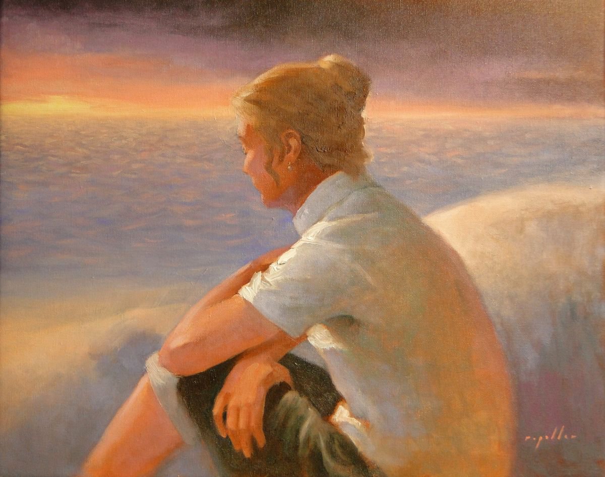 Impressionistic Portrait Oil Painting By Rick Paller, 20 X 16", And She Waits, Original Artwork