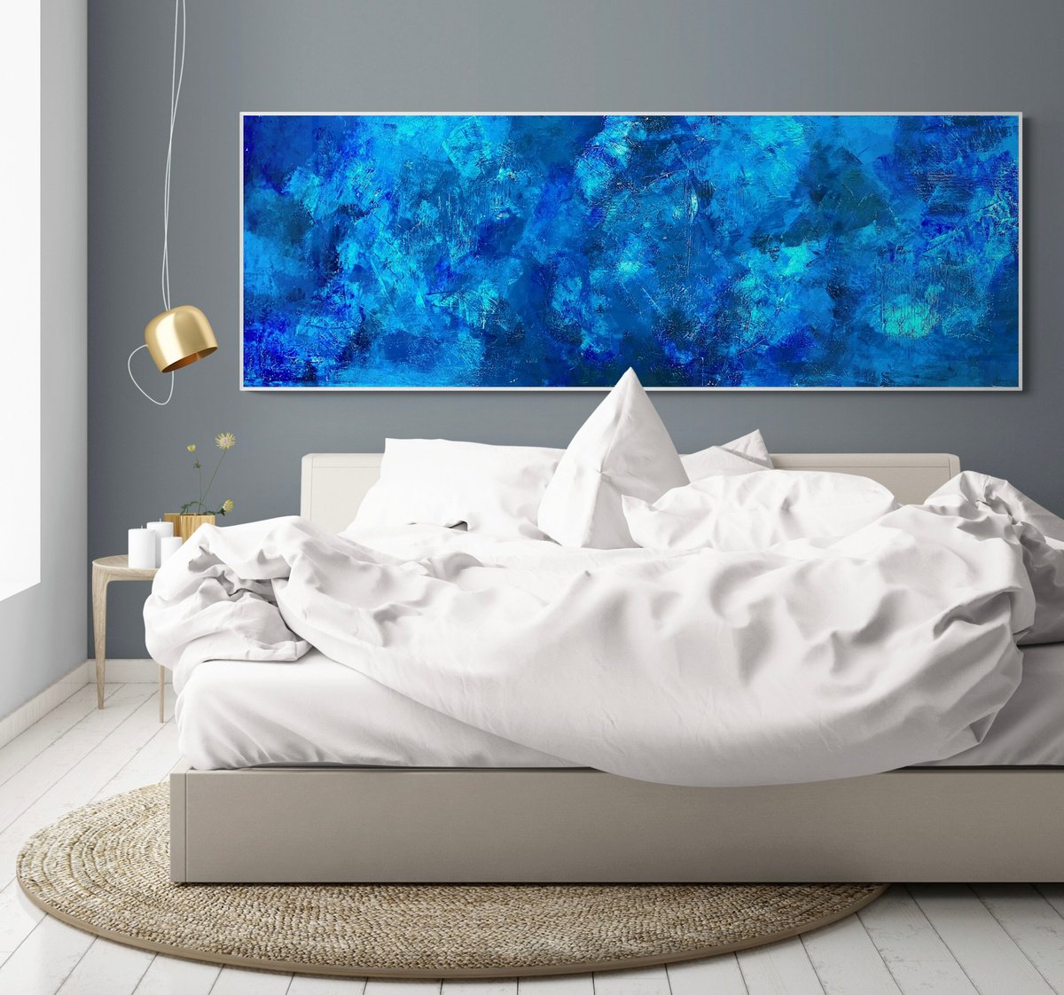 Abstract Acrylic Painting By Anita Kaufmann, 79 X 28, Beyond The Blue Sea No. 6622, Original Artwork