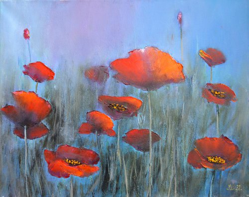 Poppies in the fog by Elena Lukina
