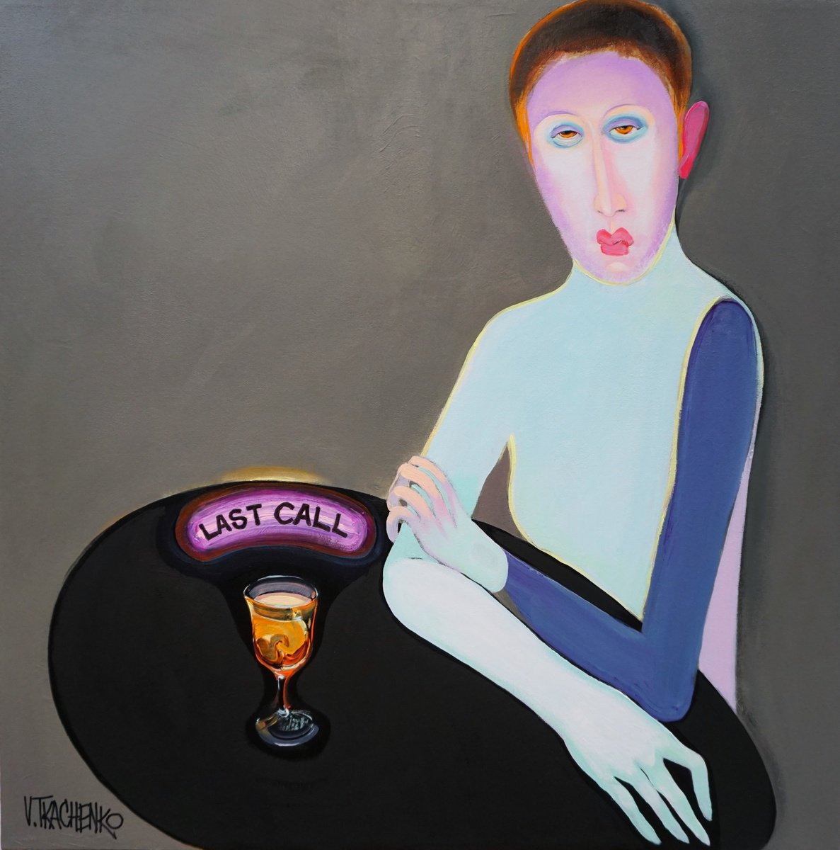 Organic Portrait Acrylic Painting By Victor Tkachenko, 24 X 24", Last Call, Original Artwork