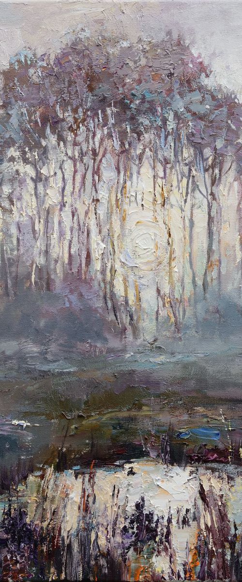 Misty Forest Landscape painting 70 x 70 cm by Anastasiia Valiulina