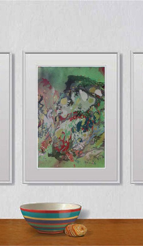 Set of 3 Fluid abstract original paintings on carton - 18J053 by Kuebler