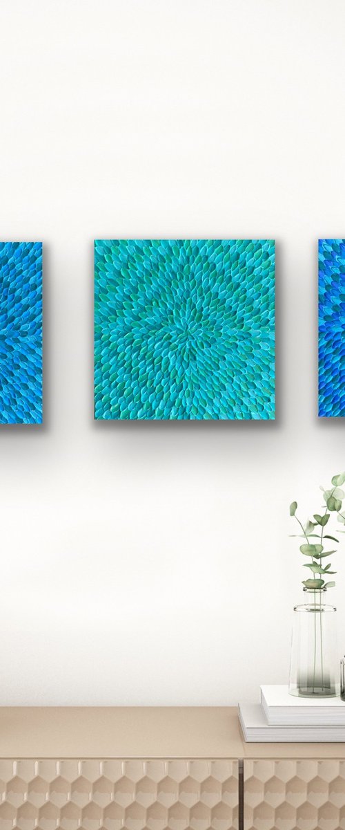 Turquoise morning, day and night (set of 3 artworks) by Guzaliya Xavier