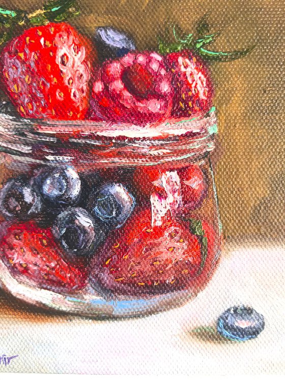 Berries oil painting mini wall art 6x6"