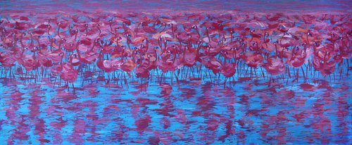 Flamingo Flow I / ORIGINAL ACRYLIC PAINTING by Salana Art Gallery