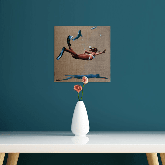 Snorkeling - Underwater Swimming Woman Painting