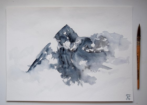 Mountain Painting, Misty Landscape Original Watercolor Painting, Cozy Home Decor