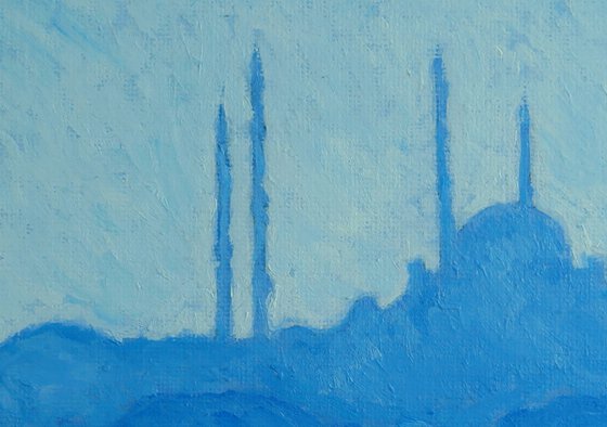Istanbul silhouettes. Study in blue - good vibes miniature oil painting