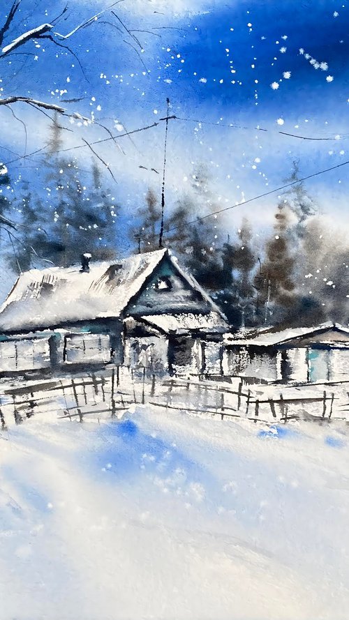 Winter in the Hinterland, watercolour by Natalia Butenko