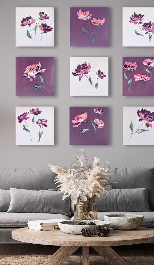 FANTASTIC GREENHOUSE - Set of 12 chrysanthemums. Flower mosaic. Magic pollen. Fantasy flowers. Abstract panel. Unusual. Opposites. by Marina Skromova