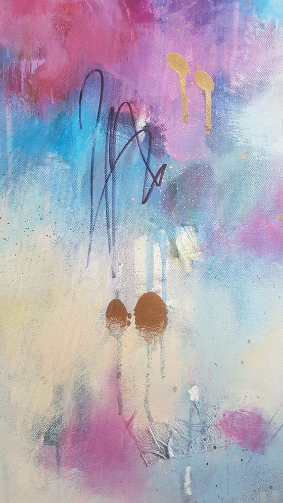 Pink Blue Motion. Large Abstrct  Painting