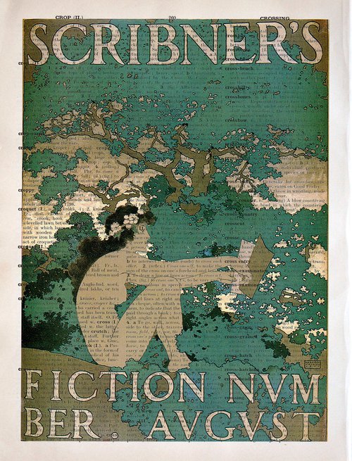 Scribner's Fiction Number - Collage Art Print on Large Real English Dictionary Vintage Book Page by Jakub DK - JAKUB D KRZEWNIAK