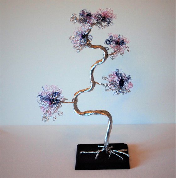 Silver, Blue & Pink Bonsai Tree