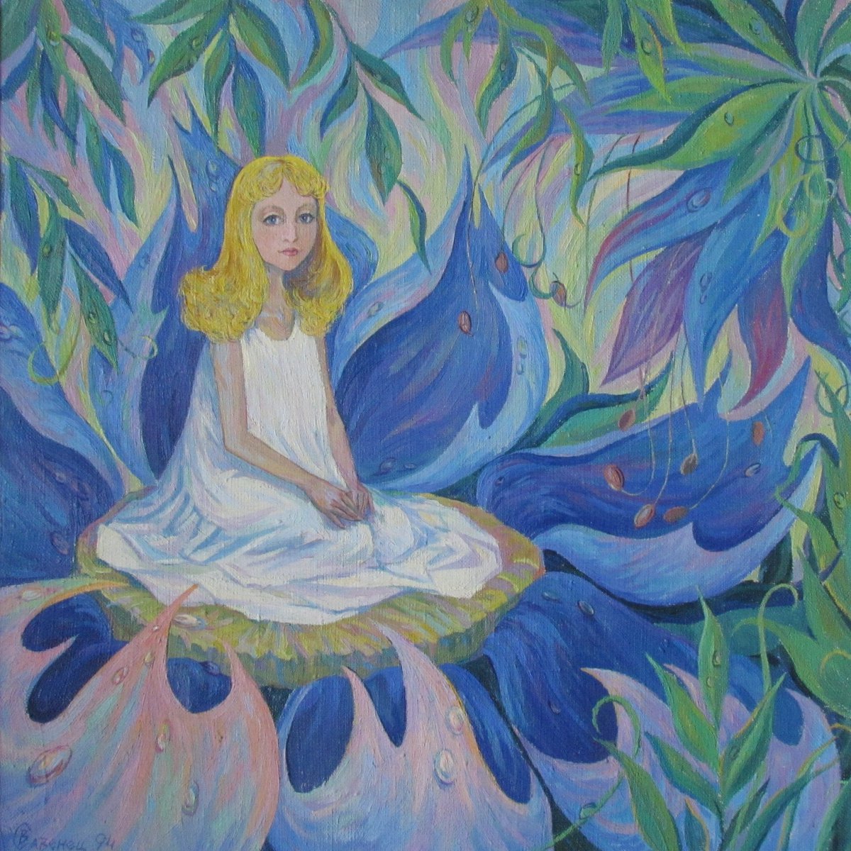 Impressionistic Portrait Acrylic Painting By Valeriy Savenets-1, 18 X 18", Thumbelina, Original Artwork