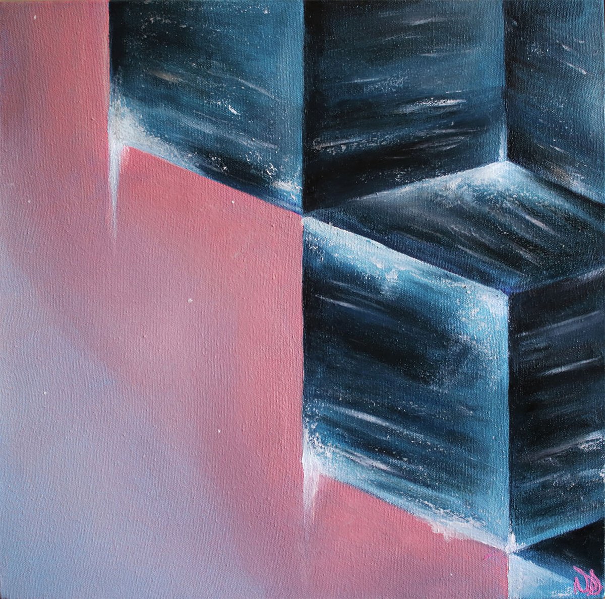 Surrealistic Landscape Oil Painting By Vanessa T Stefanova, 16 X 16", Stacking Oceans Close Up 1, Original Artwork