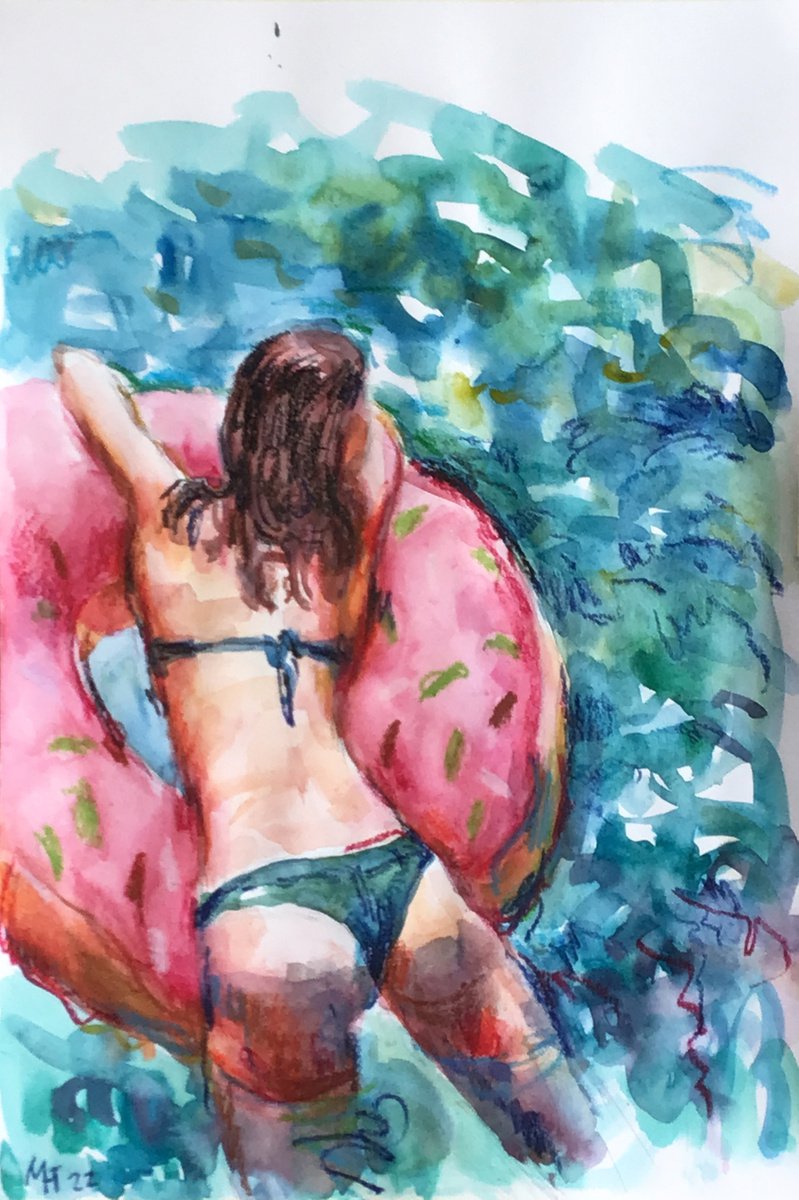 Impressionistic Portrait Drawing By Nelina Trubach-Moshnikova, 14 X 21", Rubber Ring, Original Artwork