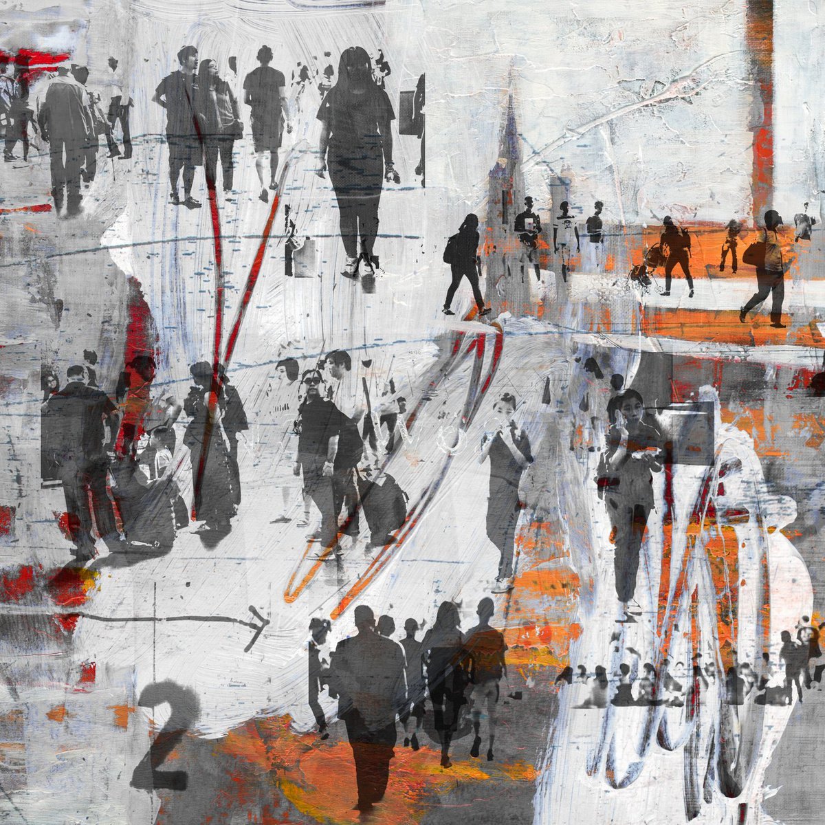 Abstract Cityscapes Photograph By Sven Pfrommer, 47 X 47", Human Crowd Xi, Original Artwork