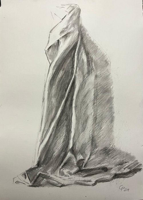 Clothes original charcoal drawing by Roman Sergienko