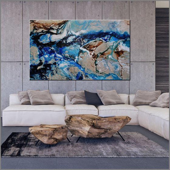 The Natural Grace 250cm x 150cm Blue Cream Abstract Art