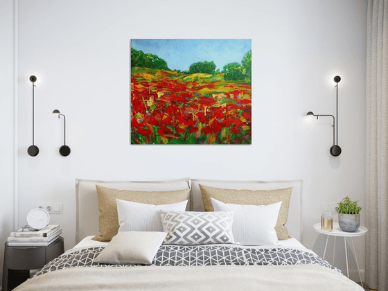 Poppies field... Flowering wildflowers... /  ORIGINAL ACRYLIC PAINTING