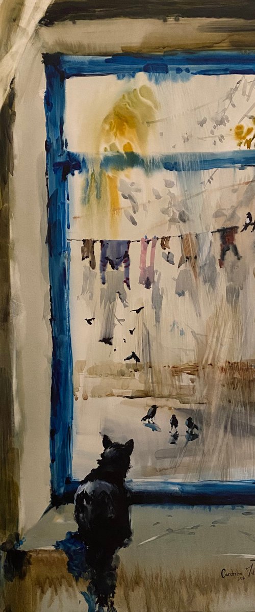 Watercolor “The watcher. Freedom” perfect gift by Iulia Carchelan