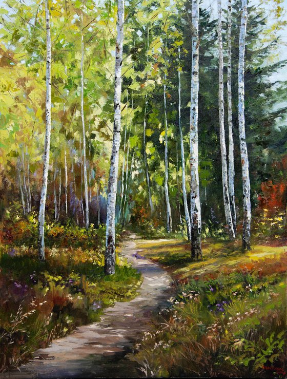 Autumn Forest Oil Painting Original Art Fall Landscape 26 x 34