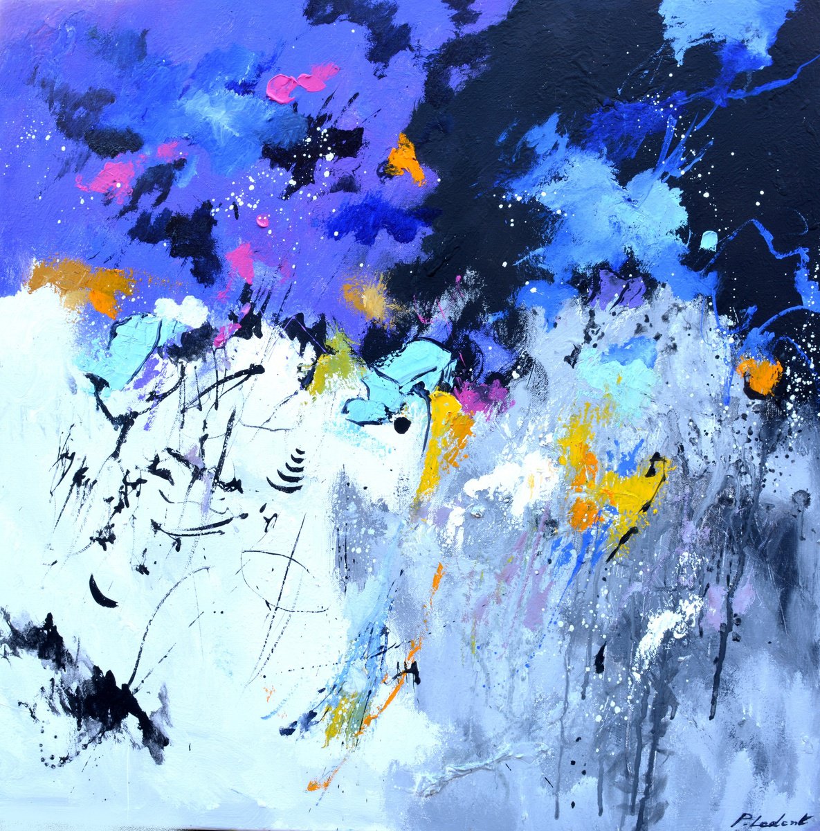 Abstract Oil Painting By Pol Henry Ledent, 28 X 28", The Room Of Salambo, Original Artwork