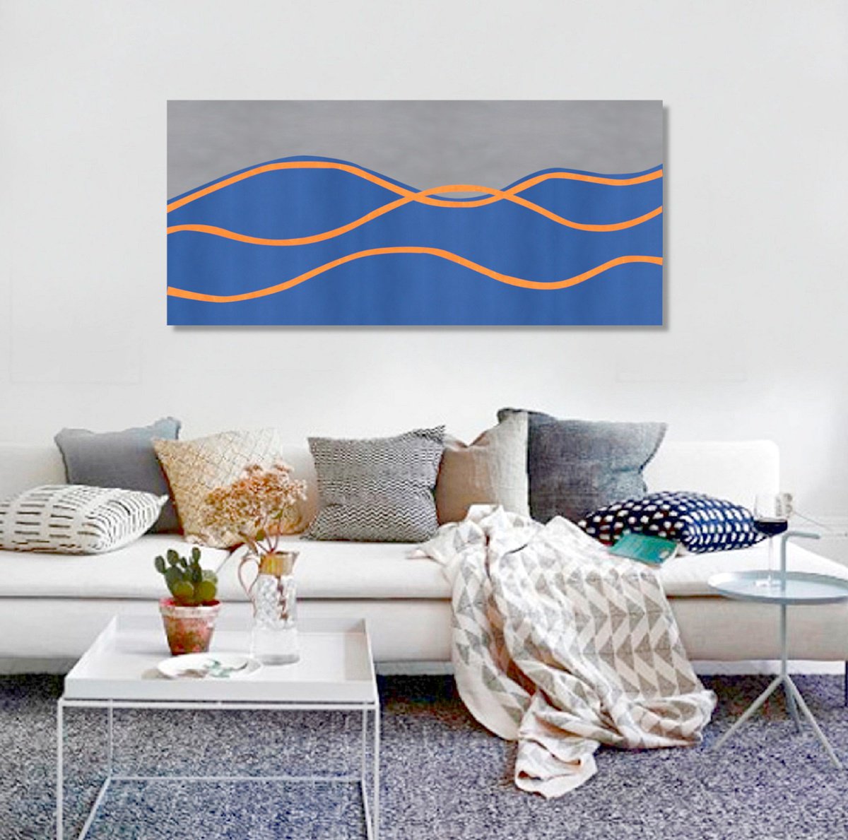 Abstract Landscape Acrylic Painting By Marina Krylova, 43 X 20", Abstract Landscape #53, Original Artwork