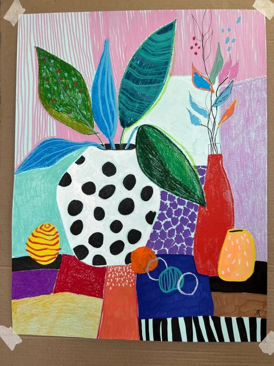 Colorful Still Life with Vases